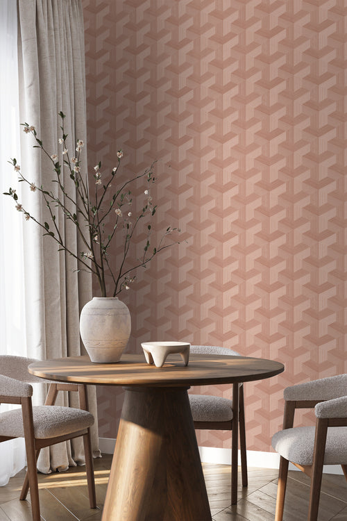 Origin Wallcoverings behang grafisch 3D motief terracotta roze - 50 x 900 cm - 348002 - vtwonen shop