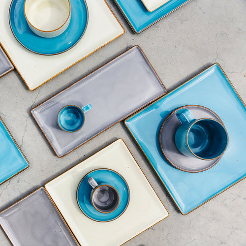 Bonbistro - Plat bord 25,5x25,5cm blauw Collect - Set van 6