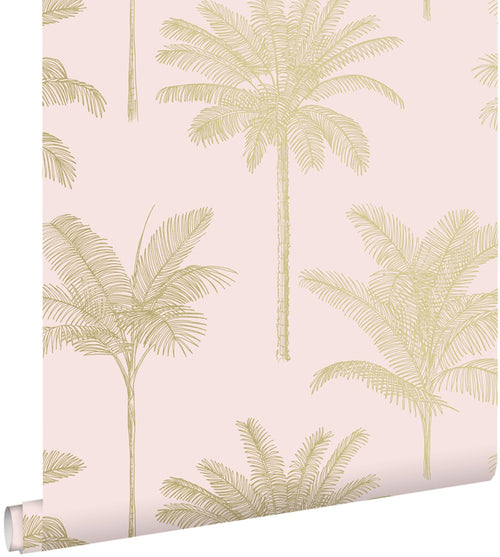 ESTAhome behang palmbomen zacht roze en goud - 53 cm x 10.05 m - 139164