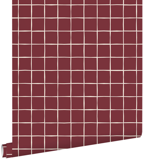 ESTAhome behang geblokt motief bordeaux rood - 50 x 900 cm - 131932