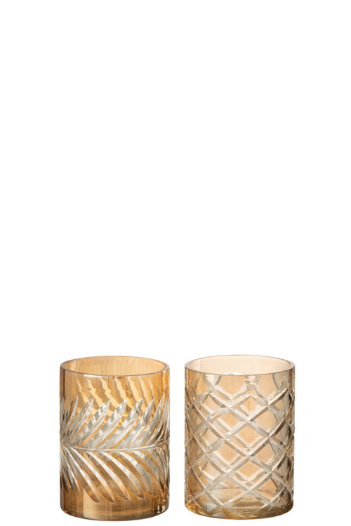 J-Line windlicht Diamant - glas - goud - medium - 2  stuks - vtwonen shop