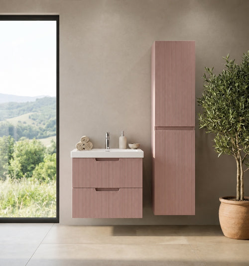 Badplaats Badkamermeubel Thermis 60 cm – Mat Roze – Badmeubel met Kolomkast