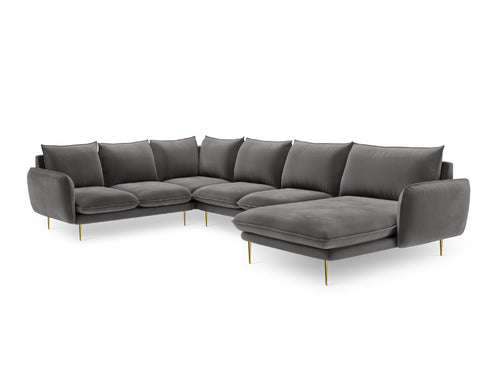 Cosmopolitan Design Panoramische hoekbank links Vienna 7-zits, flueel, lichtgrijs - 235x330x95cm