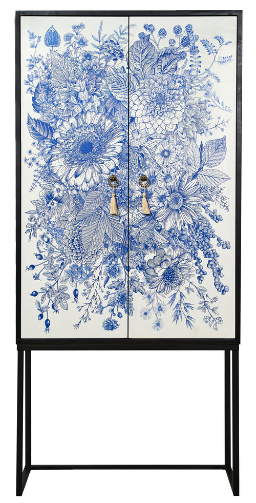 Kast dressoir met 2 deuren van MDF met blauw bloemenmotief - vtwonen shop