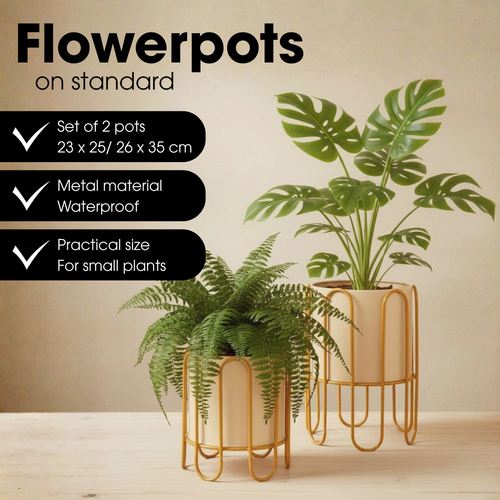 Mica Decorations Dione Bloempot op Standaard – Set van 2 – Plantenpot voor Bloemen en Kamerplanten – Bloempotten voor Binnen – IJzer – Bruin