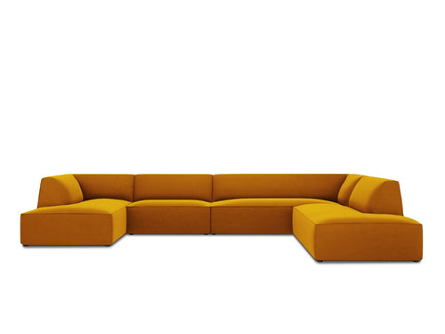Micadoni Panoramische hoekbank rechts Ruby 7-zits, flueel, geel - 273x366x69cm