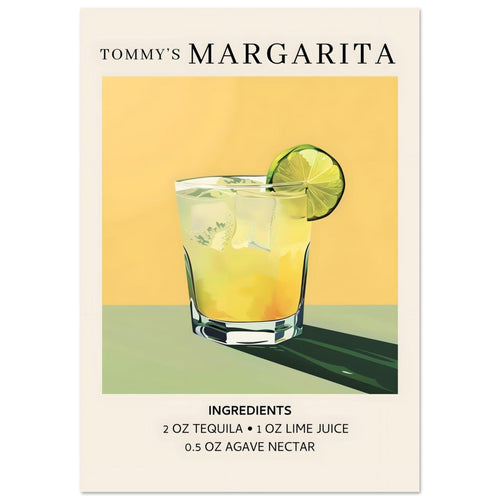 Artfulprints Poster met Lijst Tommy's Margarita cocktail - Ingrediënten   - 50x70 cm - Geel
