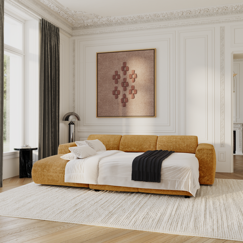 Sia Home - Hoekbanken YUMA - Fluweel met reliëf - Mosterd - 283cm - vtwonen shop