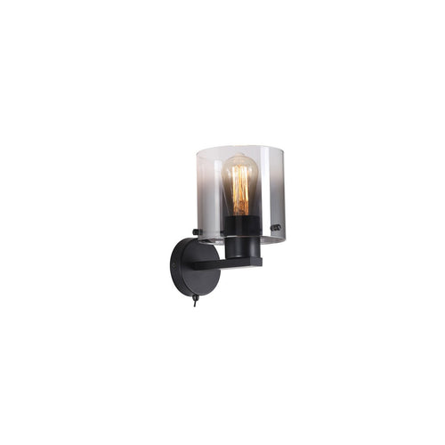 Searchlight Sweden 1-lichts wandlamp mat zwart & gerookt glas