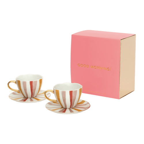 Urban Nature Culture Good Morning kop Cappuccino/Tea and bord Old Pink, set of 4, in geschenkverpakking - 22.5x20.5x13.5cm - vtwonen shop