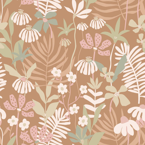 ESTAhome behang tropische bladeren en bloemen lichtbruin en meerkleurig - 50 x 900 cm - 130996 - vtwonen shop