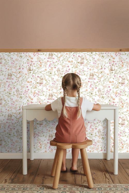 ESTAhome behang konijnen groen, roze en oranje - 0.53 x 10.05 m - 131705