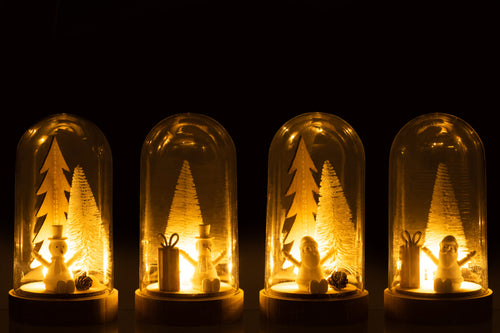 J-Line decoratie stolp Kerst - hout - wit/naturel - large - 4 stuks - LED lichtjes - vtwonen shop