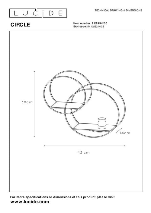 Lucide wandlamp CIRCLE - 1xE27 - Zwart - vtwonen shop