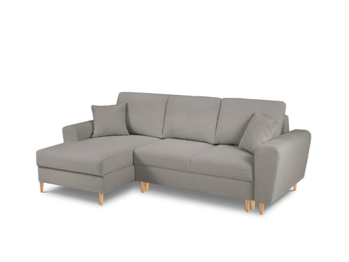 Cosmopolitan Design Uitklapbare hoekbank links met opbergdoos Kyoto 4-zits, boucle, grijs - 145x241x88cm