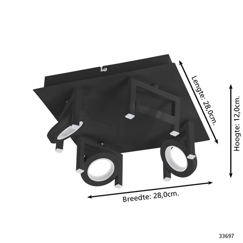 EGLO opbouwspot Trastanello - led - 4 lichts - zwart - vtwonen shop