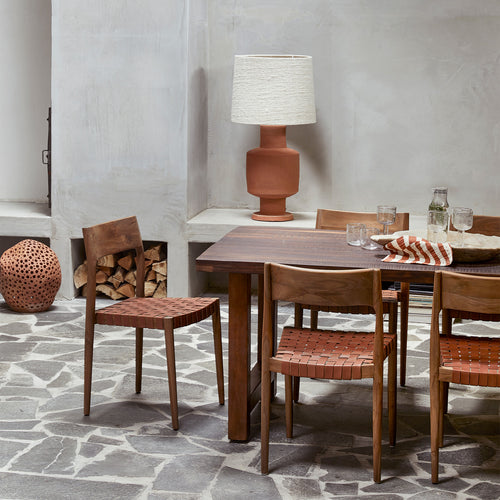 Raw materials eetkamerstoel Freya - bruin - teakhout & leer - 46x49x80 cm