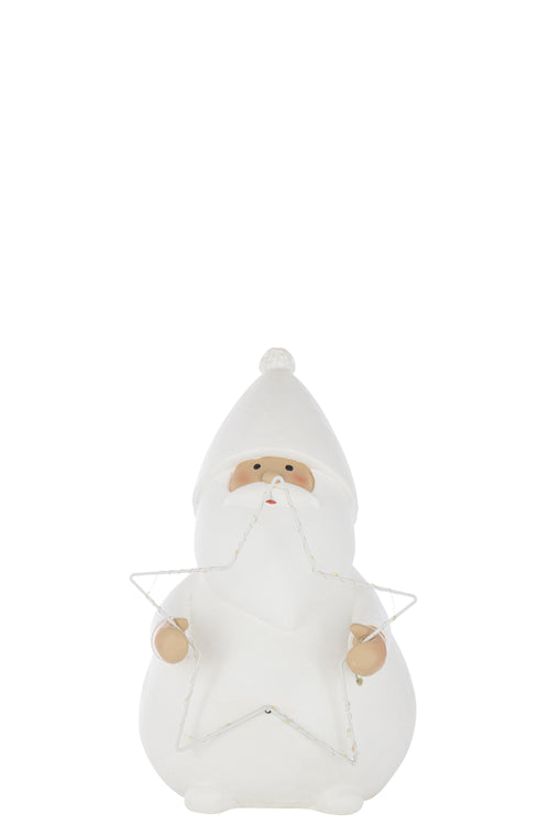 J-Line figuur Kerstman Ster - polyresin - wit - large - LED lichtjes - vtwonen shop