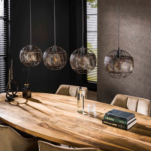 Giga Meubel Hanglamp Armor Open - Zwart/Bruin - 4-Lichts - 135x25x150cm - vtwonen shop