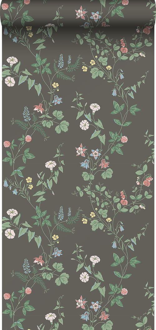 Borastapeter behang veldbloemen bruin - 53 cm x 10.05 m - 660389 - vtwonen shop