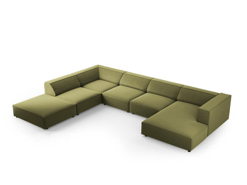 Cosmopolitan Design Panoramische hoekbank links Arendal 7-zits, flueel, lichtgroen - 262x364x70cm