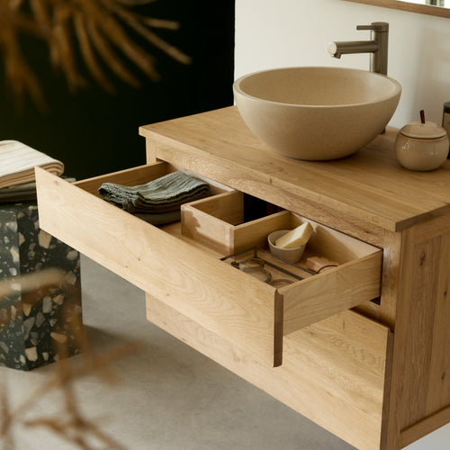 Tikamoon Massief eikenhouten wastafelmeubel 80 cm - Naturel
