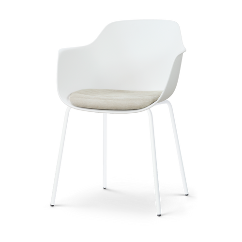 Nolon Nora-Liz eetkamerstoel wit met naturelbeige zitkussen - wit onderstel