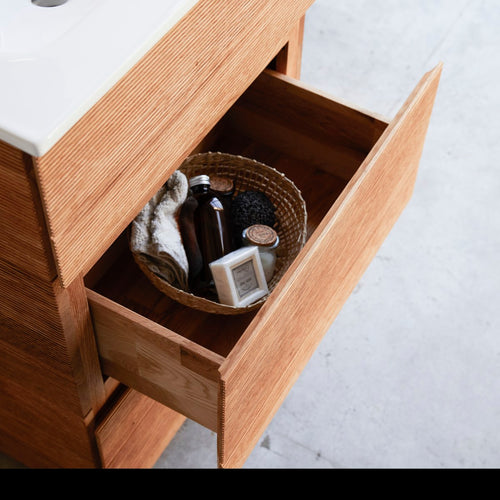 Tikamoon Massief eikenhouten en keramisch badkamermeubel 60 cm - Naturel - vtwonen shop