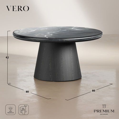 Premium Interiors - Salontafel VERO - multiplex, zwart eiken en natuurlijk zwart marmer zwart marmer 80cm