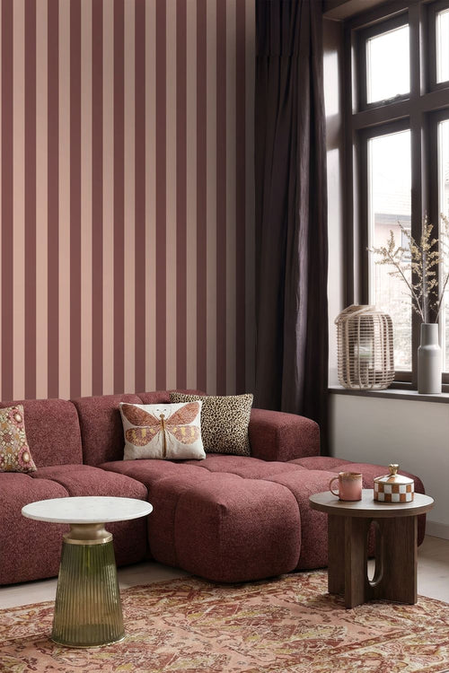 ESTAhome behang strepen bordeaux rood en roze - 0.53 x 10.05 m - 131979