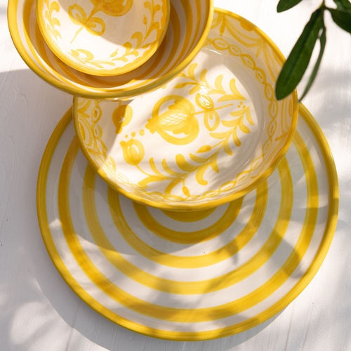 J-Line bord Granada Stripes - keramiek - wit/geel