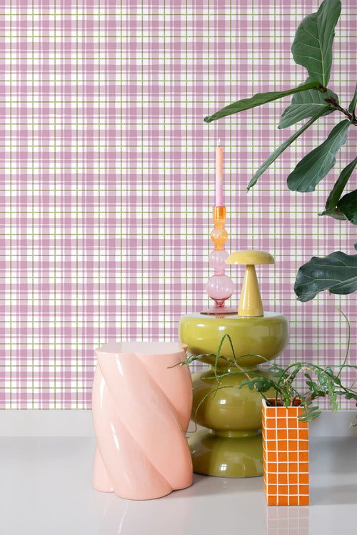 ESTAhome behang ruitjes paars en groen - 50 x 900 cm - 131948
