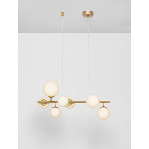 Nova Luce ODILLIA Bolvormige hanglamp voor plafond, opaal, matgoud, LED G9 7x5W