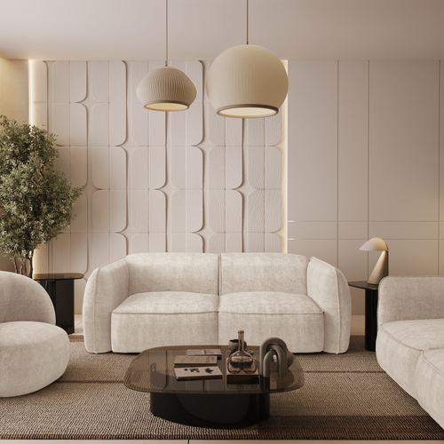 Sia Home - Rechte bank LIVIA - Fluweel weefsel - Crème - 230cm - vtwonen shop