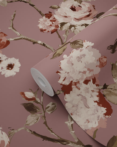ESTAhome behang vintage bloemen aubergine paars - 50 x 900 cm - 131127 - vtwonen shop