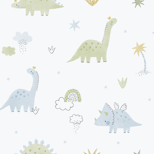 Sanders & Sanders behang dinosaurussen lichtblauw, groen en wit - 53 cm x 10.05 m - 640621