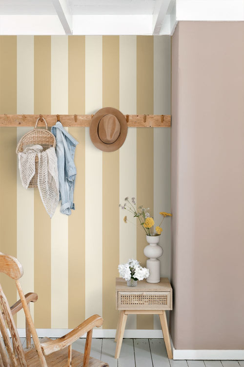 ESTAhome behang strepen beige en okergeel - 50 x 900 cm - 132085