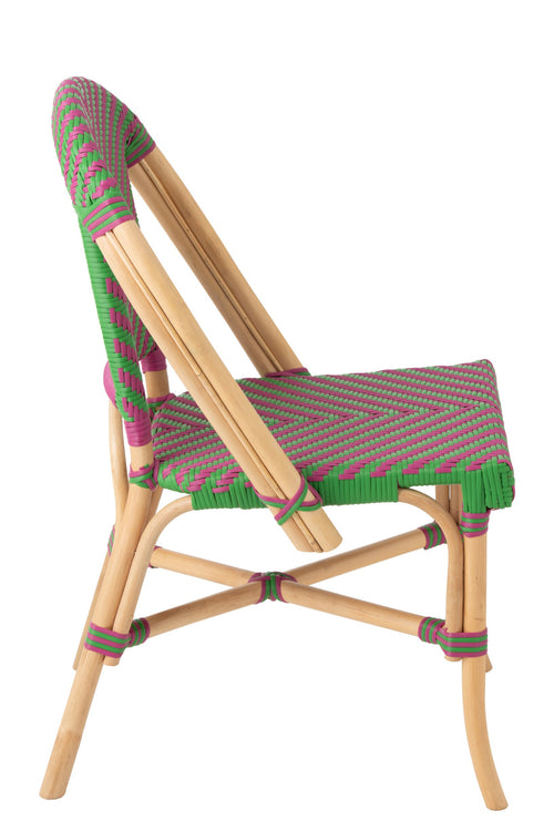 J-Line stoel Ego - riet - roze/groen - 2 stuks