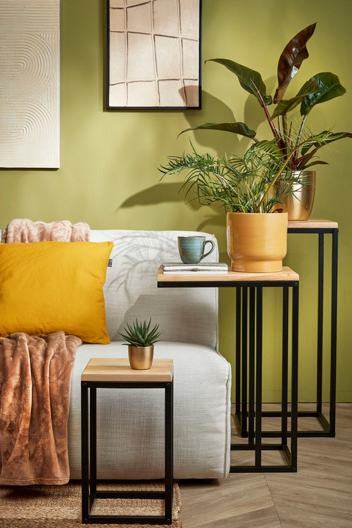 Mica Decorations Oskar Plantentafel - L25 x B25 x H42 cm - Hout, Metaal - Zwart - vtwonen shop