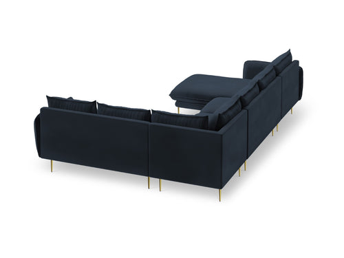 Cosmopolitan Design Panoramische hoekbank rechts Vienna 7-zits, flueel, donkerblauw - 235x330x95cm