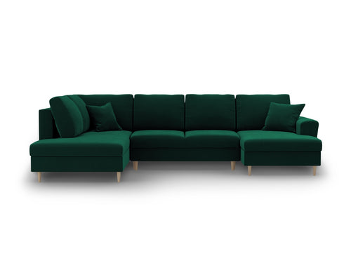 Cosmopolitan Design Links panoramische slaapbank met opbergdoos Kyoto 7-zits, flueel flessengroen - 194x313x88cm