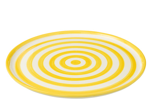J-Line bord Granada Stripes - keramiek - wit/geel