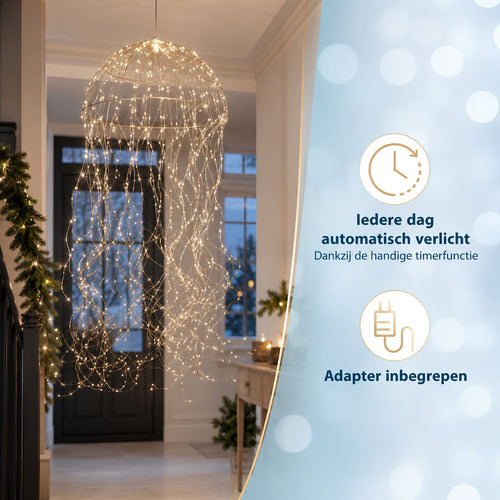 Luca Lighting Kroonluchter Kwal - Sfeervolle Hanglamp met 720 Warmwitte LED's - IP44 Geschikt voor Binnen en Buiten - Inclusief Adapter en Timer -