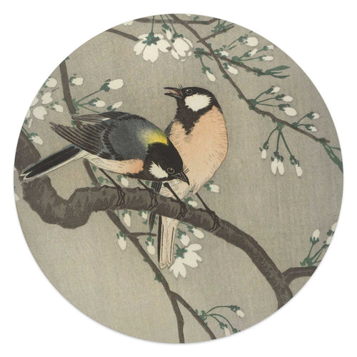 Reinders glasschilderij Ohara Koson - Koolmezen op bloesemtak - Ø 50cm