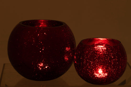 J-Line windlicht Bol Craquelé - glas - rood - large