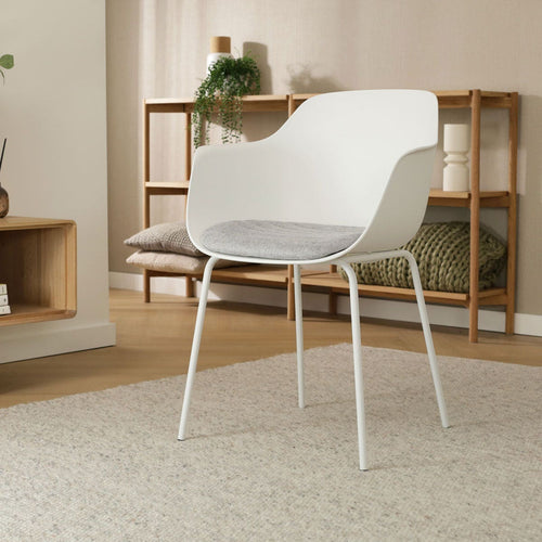 Nolon Nora-Liz Eetkamerstoel Wit - Lichtgrijs Kussen - Witte Poten - vtwonen shop