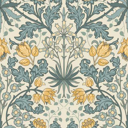ESTAhome behang vintage bloemen in art nouveau stijl blauw en geel - 50 x 900 cm - 131181 - vtwonen shop