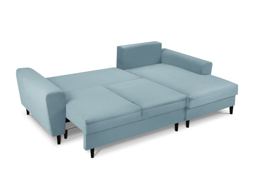 Cosmopolitan Design Converteerbare hoekbank rechts met opbergdoos Kyoto 4-zits, ribfluwelen, lichtblauw - 145x241x88cm