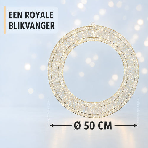 Luca Lighting Krans Zilver Warm Wit 1440 LED - Kerstversiering Ø50 cm voor Muur, Deur of Raam - Kerstkrans met Verlichting en Timer - Deurkrans voor