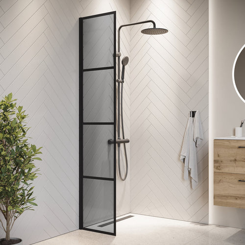 Badplaats Douchewand Essos 40 x 200 cm – Zwart – Inloopdouche 8 mm Rookglas